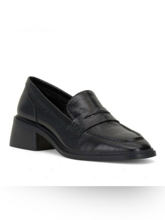 Vince Camuto Shoes - Vince Camuto | Black Leather Block Heel Penny Loafer size 9 women’s